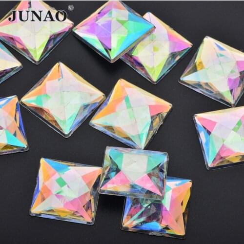 JUNAO 12mm 20mm Crystal AB Square Rhinestone Flatback Acrylic Strass Applique Glue On Fancy Crystals for Wedding Dress