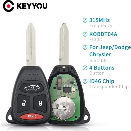 KEYYOU KOBDT04A 315mhz Remote Car Key 3+1 4 Buttons For Dodge Chrysler Jeep Dakota Durango Charger 300 Aspen Grand Cherokee