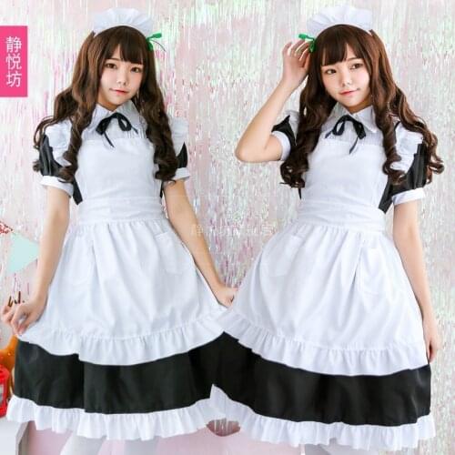Black and White Classic Maid Costume Cos Long Long Dress Cute Japanese Anime Maid Suit Coffee Cosplay Clothing for Women