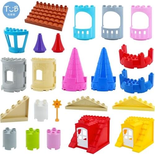Big Building Blocks Model Castle House Accessories Roof Tiles Cylinder Podium Compatible with Duploed children baby DIY Toys