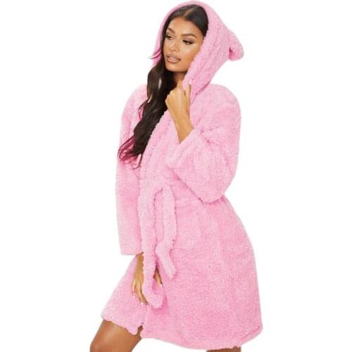Cute Adults Animal Flannel Bath Robe Sleepwear Women Bathrobe Nightgown Thick Warm Robe Winter Unisex Unicorn Plush Pajamas Pink