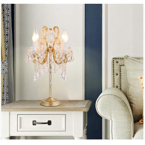 Nordic E14*4 LED D34cm H60cm Silver Golden Crystals Table Light Desk Light Home Bedroom Decoration Table Lamp AC 100% Guaranteed