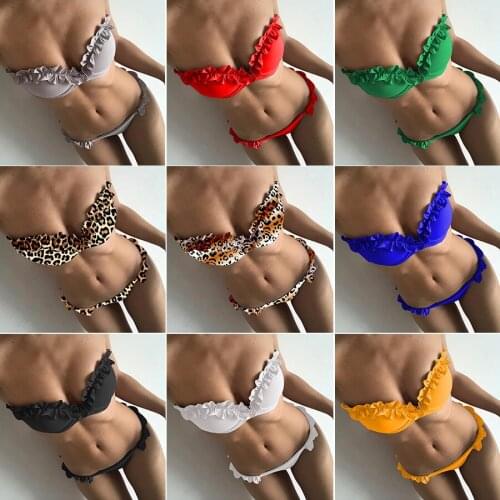 The new 2018 flower bikini straps solid color hard bag swimsuit womens lace swimwear European and American bikini