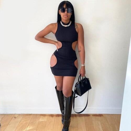 2021 Summer New Product Hot Style Round Neck Sleeveless Dress Sexy Hollow Bag Hip Skirt One-Step Skirt