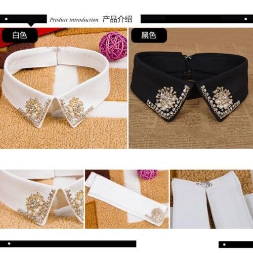 New women Rhinestone Fake Embellished Collar Removable False Blouse Bib
