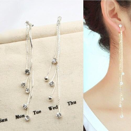 New Fashion Long Rhinestone Earrings Brief Personality Tassel Long Design Crystal Earrings Simple Ear Line Jewelry For Woman