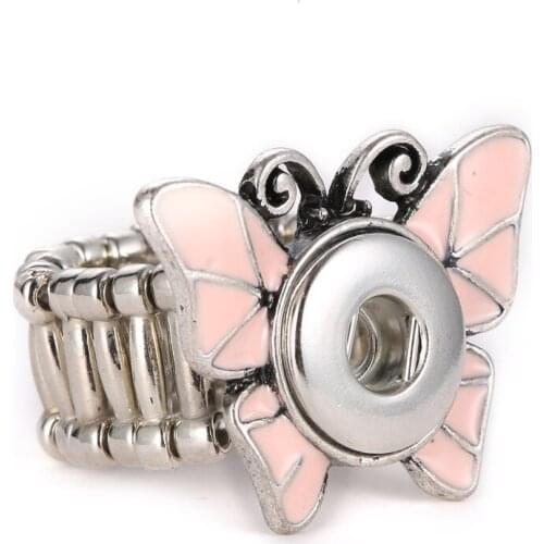 New Fashion Butterfly Snap Rings Antique Silver color 12MM Snap Ring Snap Mini Buttons Jewelry For Women Girls
