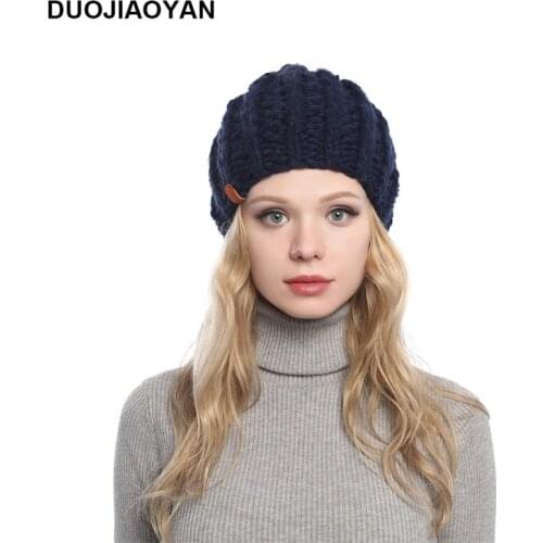 DUOJIAOYAN Autumn Winter Wool Hat Russia Warm Girls Hair Cap Fashion Women Knitted Hat Sweet Lovely Big Ball Cap