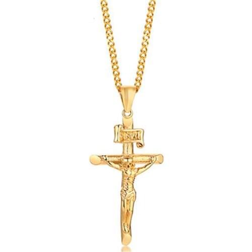 Stainless Steel Hip Hop Religious Christ Cross Jesus Pendant Necklace Jewelry Gift For Him with Chain