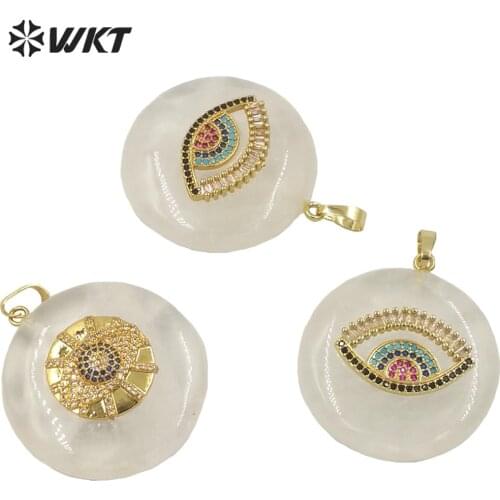 P1660 Amazing gold crystal quartz pendant with evil eye charms fashion round shape quartz cz eye necklace pendant