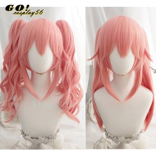 FGO Fate Grand Order Extra Cosplay Wig Servant Caster Tamamo no Mae Curly Pink Ponytails Synthetic Hair for Adult