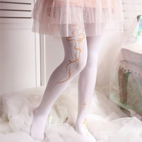 Princess women girl Lolita stockings pants tights Gothic Black white printing Cross Pantyhose Limited XWZ-L012