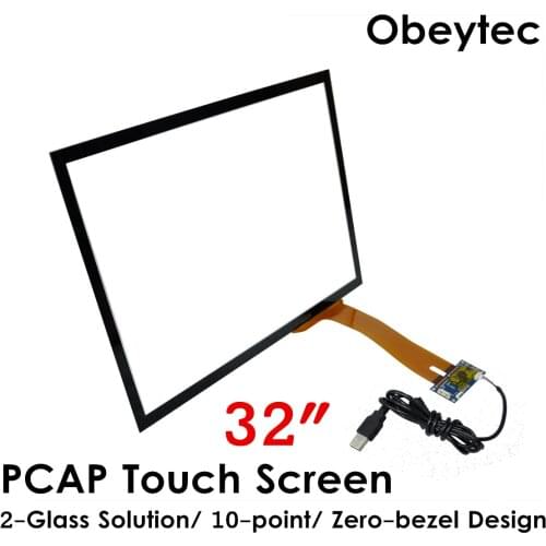 Obeytec 32" PCAP Projection Capacitive Touch Panel Screen, 10 touches, Touch Glass Sensor, 16:9, with 3mm Thickness