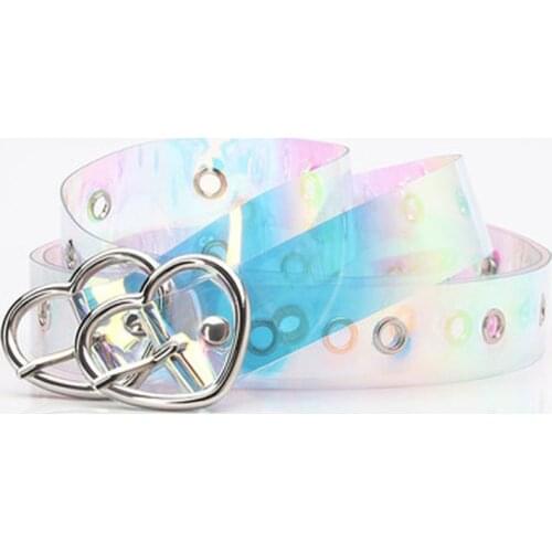 Womens Belts Transparent Laser Colorful Holographic Waistbands Round Love Metal Pin Buckle Belt Fashion Casual Punk Decoration