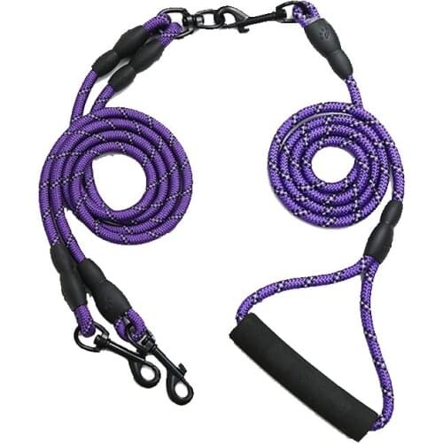 Detachable Double Dog Leash for 2 dogs Nylon Double Leashes Metal Pet Lead drag 2 Rope Leash Reflective Cat Leash Walk 2 dogs