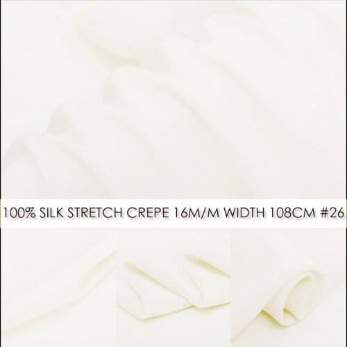 SILK STRETCH CREPE108cm width 16mommePure Mulberry Silk Fabric With Spandex Lycra Fabric Natural White Color 26