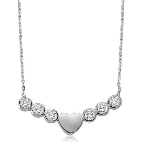 Tevuli 925 Sterling Silver Row Cubic Zirconia Heart Woman Necklace