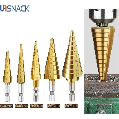 HSS Titanium Step Drill Bits Cone Cutting Tools Woodworking Tools Accessories Wood Metal Drill Bit 3-12 3-13 4-12 4-20 4-22mm