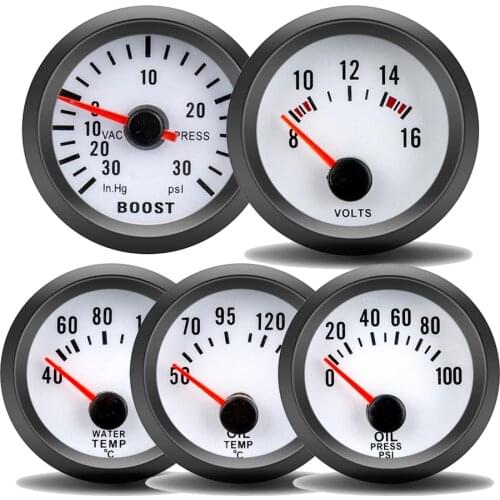 52MM Water Oil Temp Gauge Oil Pressure PSI Turbo Boost Gauge Pressure Meter Voltmeter Gauge Blue LED LCD Voltage 8~16V for Car