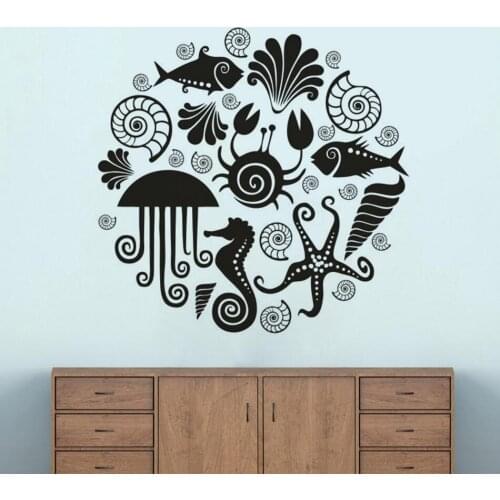 Sea Life Vinyl Sticker Seashells Wall Decals Starfish Shells Nautical Sticker Bathroom Decor Sea Ocean Animal Vinyl Mural AZ702