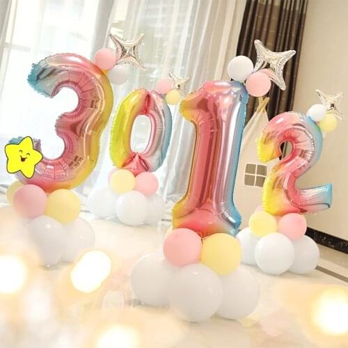 15pcs/set Rainbow Foil Number Balloon 32 inch digital crown Globos Birthday Party Decoration Baby Shower Kids Toy Inflated Balls
