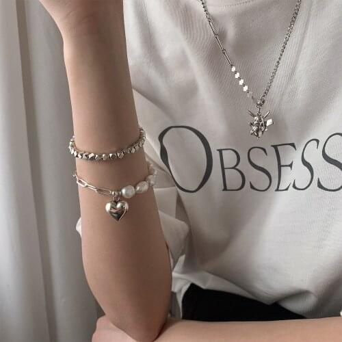925 Sterling Silver Plated Korea Pearl Love Bracelet Women 2021 New Ins Niche Design Cold Style Jewelry