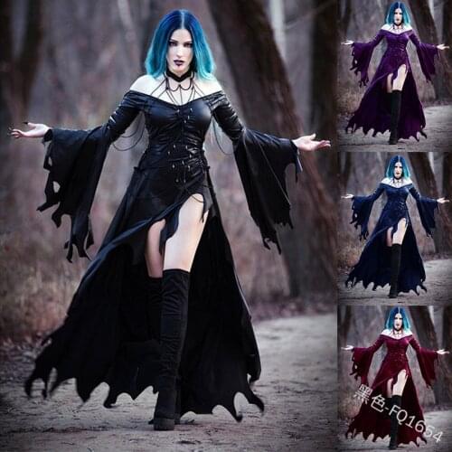 Demon for Women Plus Size Black Gothic Dress Costume Halloween Vampire Outfit Sexy Pagan Witch Carnival Devil