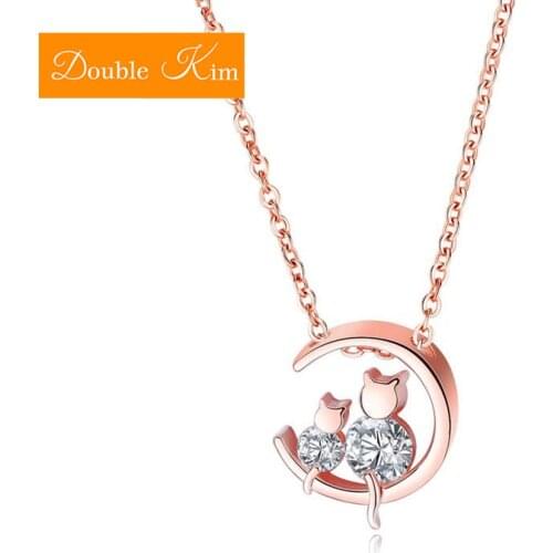 Moon Cat Pendant Necklace Rose Gold Color Titanium Stainless Steel Material Necklaces Women Fashion Trendy Jewelry Gift