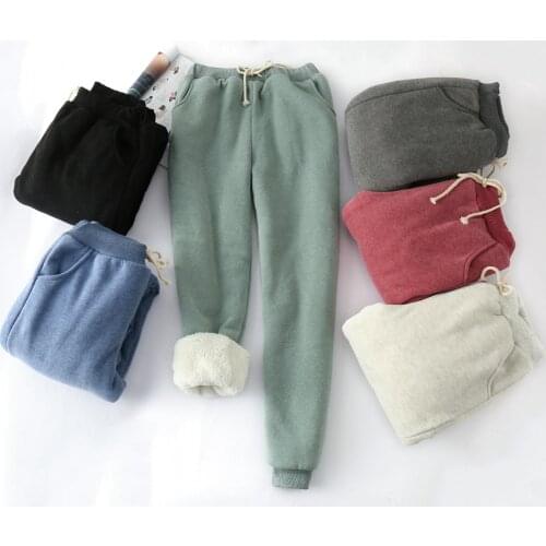 Winter Womens Lamb Wool Track Pants 2020 Solid Sherpa Lined Warm Sweatpants Athletic Loose Hip Hop Joggers Drawstring Pants