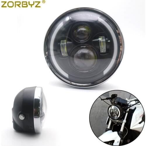 ZORBYZ Universal Motorcycle LED Front Headlight Head Lamp With Amber/White Angel Eye Light For Suzuki Honda Kawasaki Custom