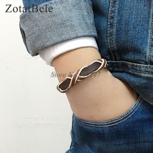 ZotatBele Twist Handmade 6Pcs Bangle pulseira masculina Wrap Brown Retro Genuine Leather Bracelet Men with Braided Rope PT11