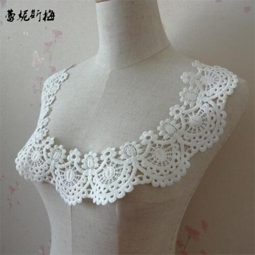 2Pieces 16X29cm Ivory Cotton Floral Flower Motif Venise Lace Collar Trim Lady Dress Decor YL0054
