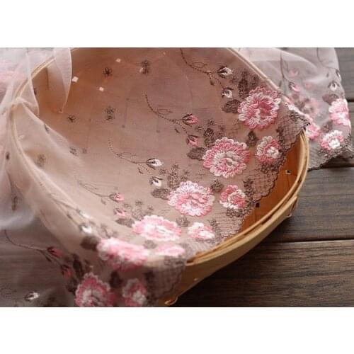 2 Yards Lace Trim Rose Flowers Floral Embroidered Light Pink Tulle Lace 9.84 Inches Wide