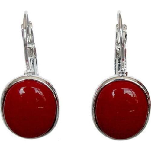 Noble ladys handmade 925 Silver red coral Leverback Earrings 1 1/10" valentines gift