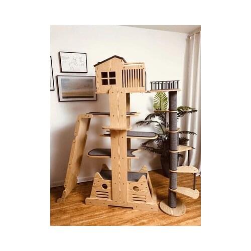 Solid wood large cat climbing frame, cat litter, scratching board, scratching post, space capsule, cat tree, jumping platform