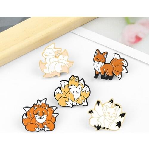 New Exquisite Cute Cartoon Nine-Tailed Fox Fashion Exquisite Enamel Dripping Oil Brooch Temperament All-Match Clothes Badge