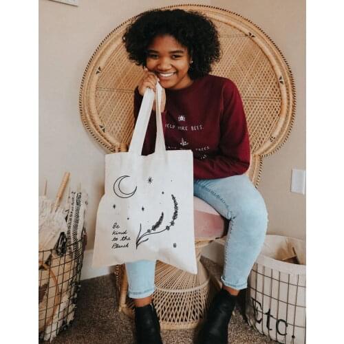 BE KIND TO THE PLANET moon and star Bag Shopping Bag Climate Change Reusable Shopping Tote Bag handbag Canvas bag with zipper