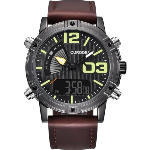 CURDDEN Chronograph Watches Mens Dual Time Quartz Digital Watches Men Leather Military Waterproof Wristwatch Relogio Masculino