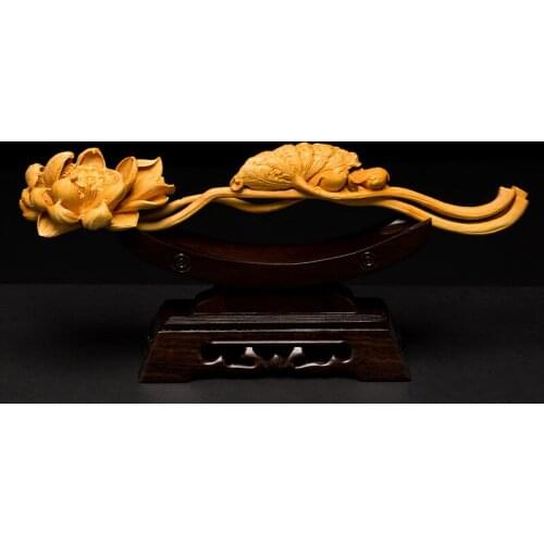 Flowers Ruyi Solid Wood Feng Shui Lucky Creative Carving Crafts Boxwood Wishful Living Room Decoration Flower Birds Ornaments