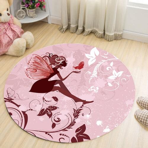DeMissir Butterfly Girl Pattern Round Carpet For Living Room Children Study Bedroom Rugs Chair Mats Non-slip alfombra vloerkleed