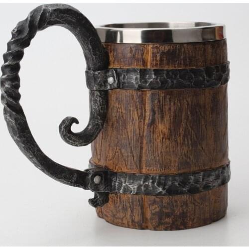 Wooden barrel Stainless Steel Resin 3D Beer Mug Goblet Game Tankard Coffee Cup Wine Glass Mugs 650ml BEST GOT Gift