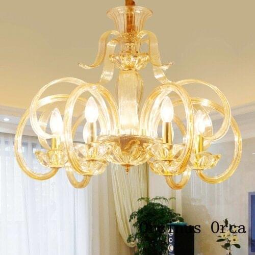 European luxury gold crystal chandelier living room dining room bedroom French romantic LED Amber Crystal Chandelier
