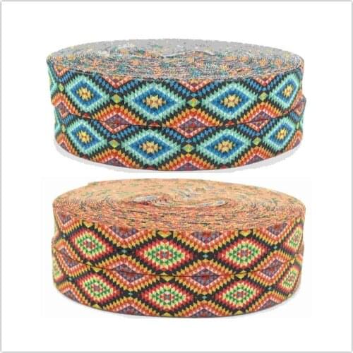 Hot Sale 5/8" Geometry Print Fold Over Elastic 50 Yards Wholesale Hair Tie FOE Elastic Rhombus Print Ribbon for DIY Head Wear
