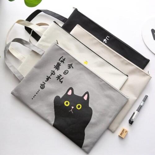 1 PC Canvas Cartoon Large Capacity Reticule Portable Student Gift Folder Bags Document Filing Bag Stationery Pouch