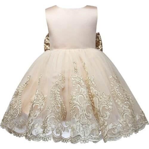 Champagne Tulle Newborn Baby Girl Dress Sequin Bow Baptism Dress Kids 1 Year Birthday Party Wedding Christening Vestido infantil
