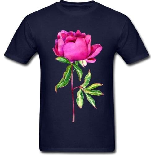 Delicate watercolor pink peony Tops Shirt Mother Day Crew Neck Cotton Fabric Male Top T-shirts Crazy Clothing Shirt High Quality