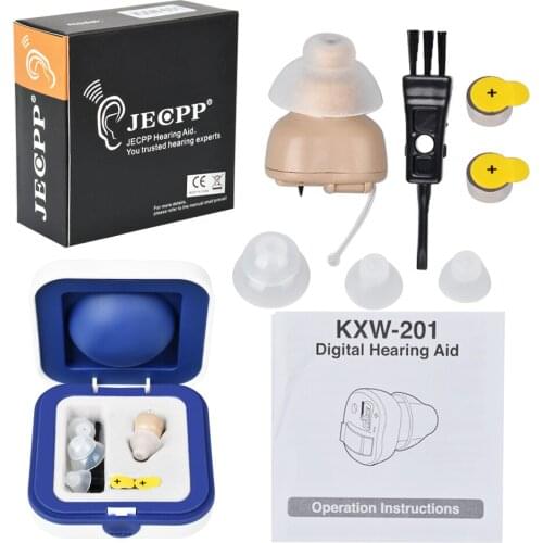 JECPP Hearing Aids Sound Amplifier Battery Powered In Ear Hearing Enhancement Device with Storage Case Cleaning Brush for Adults