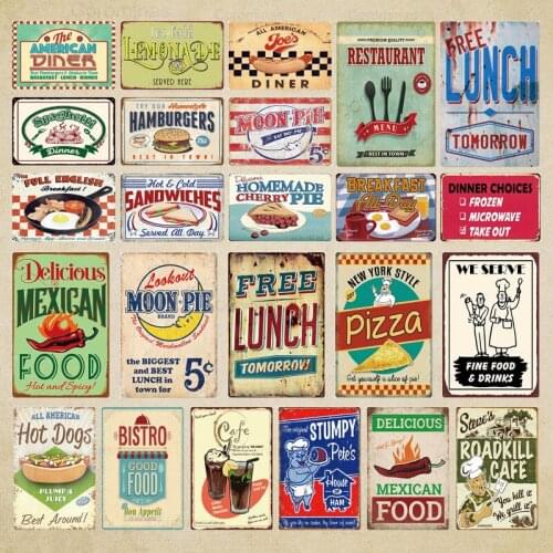 Classic Bistro Food Metal Poster Tin Sign Vintage Beer Lunch Metal Plates for Bar Pub Wall Decor Plaques Kitchen Room Wall Signs
