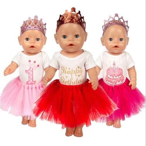 Birthday Set Dress Fit 17 inch 43cm Doll Clothes Born Baby Doll Accessories Dress For Baby Birthday Festival Gift