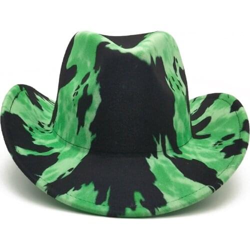 Wholesale cowboy hat fluorescent green riding hat spots female summer 2021 new hip hop retro western curly cowboy hat Panama